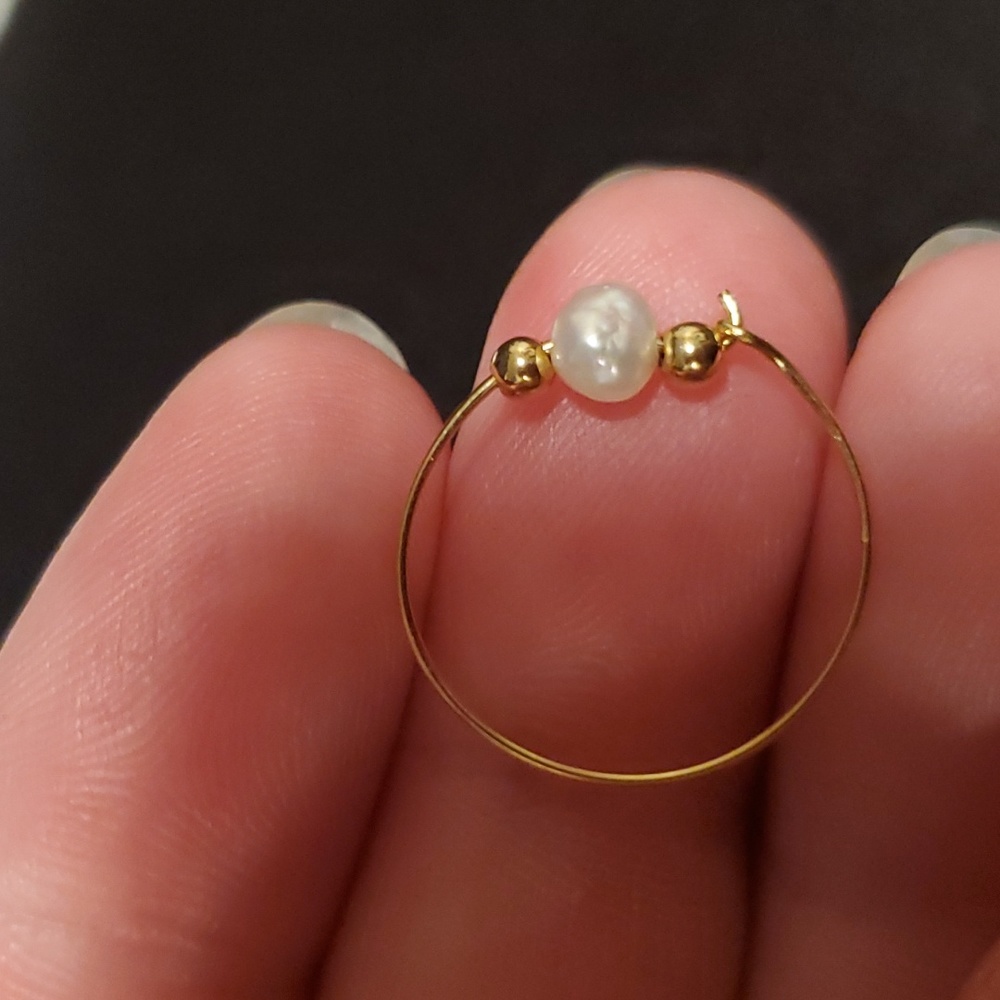 pearl earrings tiny hoops vintage 90s